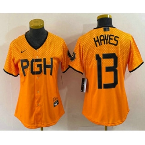 Women's Pittsburgh Pirates #13 KeBryan Hayes Yellow 2023 City Connect Stitched Jersey - Ujersey