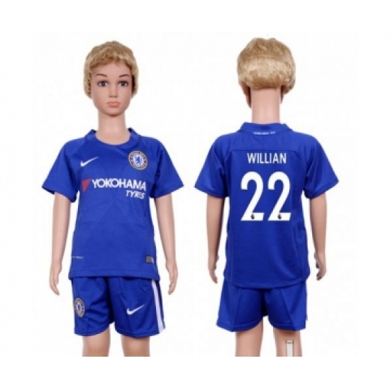 Chelsea #22 Willian Blue Home Kid Soccer Club Jersey