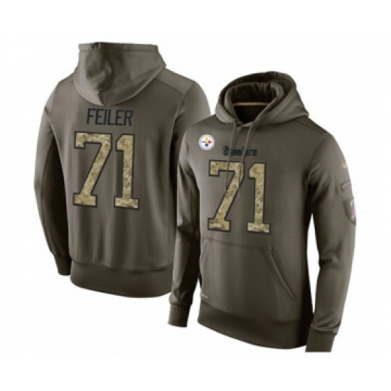 Football Men's Pittsburgh Steelers #71 Matt Feiler Green Salute To Service Pullover Hoodie - Ujersey