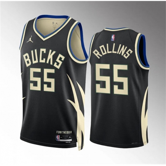 Men's Milwaukee Bucks #55 Ryan Rollins Black Statement Edition Stitched Basketball Jersey - Ujersey