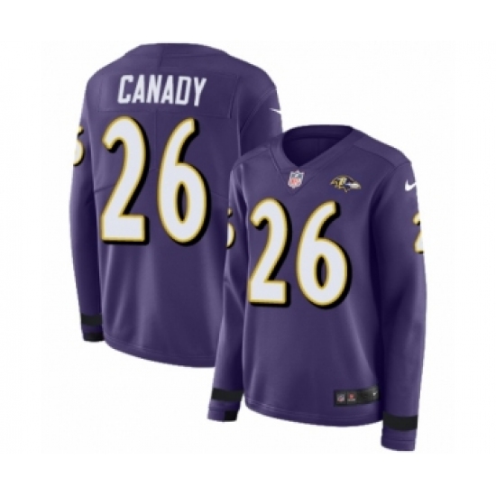 Women's Nike Baltimore Ravens #26 Maurice Canady Limited Purple Therma Long Sleeve NFL Jersey - Ujersey