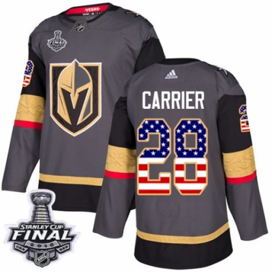 Men's Adidas Vegas Golden Knights #28 William Carrier Authentic Gray USA Flag Fashion 2018 Stanley Cup Final NHL Jersey - Ujersey