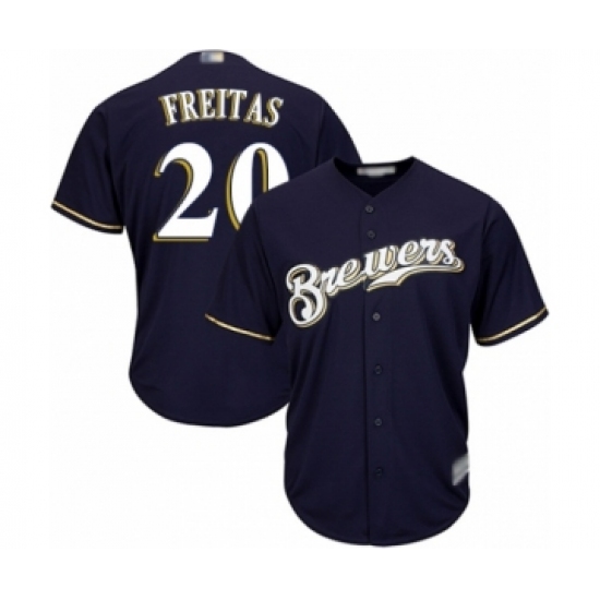 Youth Milwaukee Brewers #20 David Freitas Authentic Navy Blue Alternate Cool Base Baseball Player Jersey - Ujersey