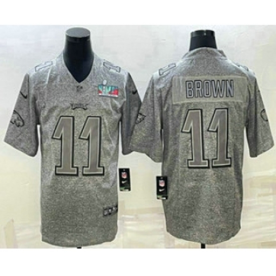 Men's Philadelphia Eagles #11 AJ Brown Grey Super Bowl LVII Patch Stitched Jersey - Ujersey