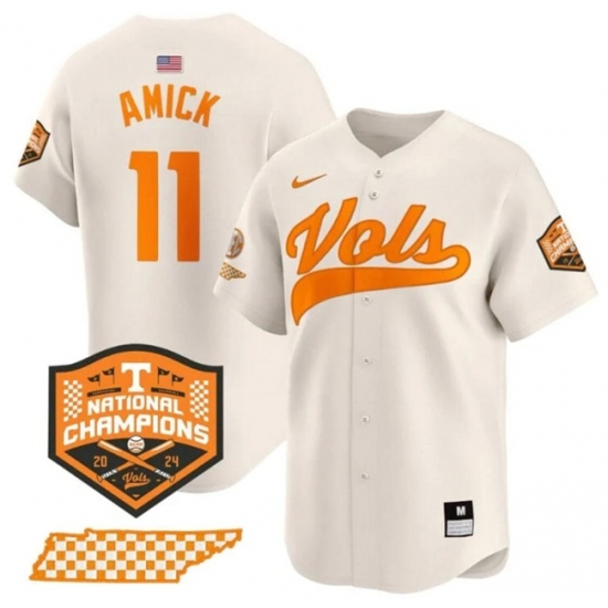 Men's Tennessee Volunteers #11 Billy Amick Cream 2024 Champions Vapor Limited Stitched Jersey - Ujersey