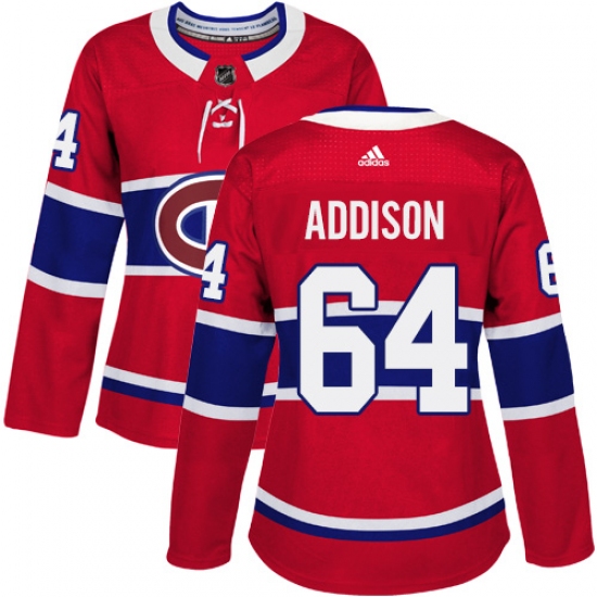 Women's Adidas Montreal Canadiens #64 Jeremiah Addison Premier Red Home NHL Jersey - Ujersey