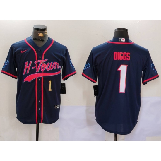 Men's Houston Texans #1 Stefon Diggs Navy With Cool Base Stitched Baseball Jerseys - Ujersey