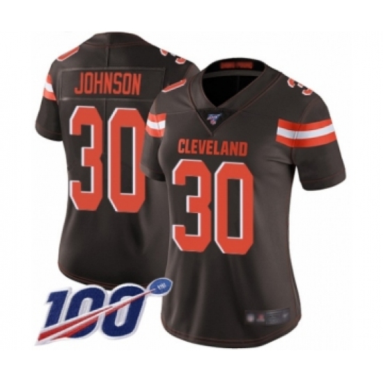 Women's Cleveland Browns #30 D'Ernest Johnson Brown Team Color Vapor Untouchable Limited Player 100th Season Football Jersey - Ujersey