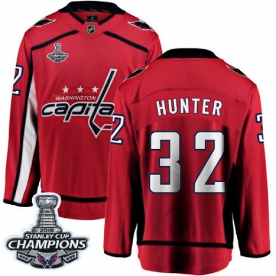 Men's Washington Capitals #32 Dale Hunter Fanatics Branded Red Home Breakaway 2018 Stanley Cup Final Champions NHL Jersey - Ujersey