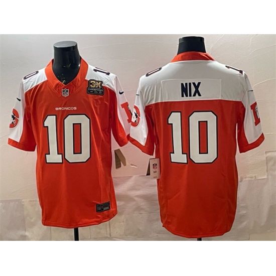 Men's Denver Broncos #10 Bo Nix Orange 2024 F.U.S.E. With 3-Time Champions Throwback Vapor Limited Alternate Football Stitched Jersey - Ujersey