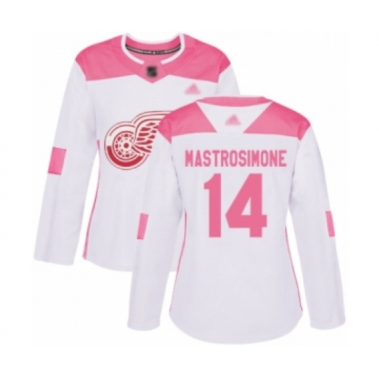 Women's Detroit Red Wings #14 Robert Mastrosimone Authentic White Pink Fashion Hockey Jersey - Ujersey