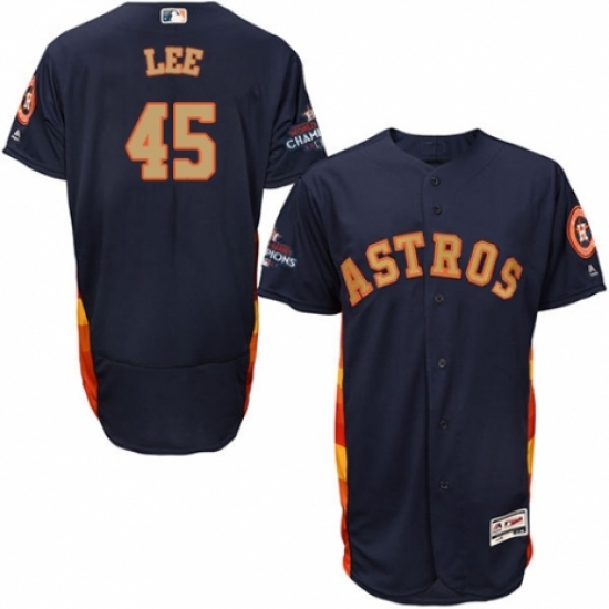 Men's Majestic Houston Astros #45 Carlos Lee Navy Blue Alternate 2018 Gold Program Flex Base Authentic Collection MLB Jersey - Ujersey