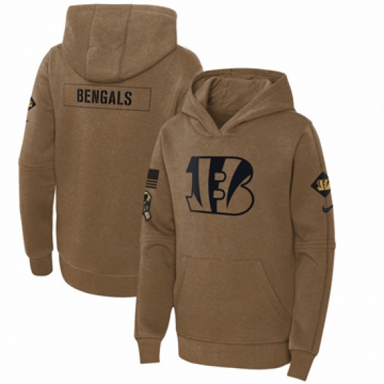 Youth Cincinnati Bengals Nike Brown 2023 Salute to Service Club Fleece Pullover Hoodie - Ujersey