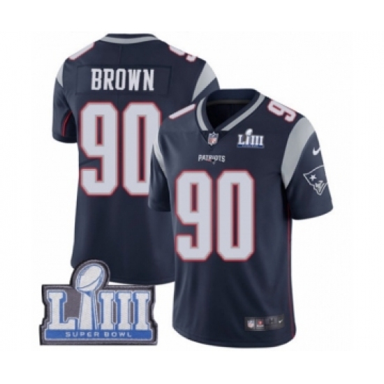 Men's Nike New England Patriots #90 Malcom Brown Navy Blue Team Color Vapor Untouchable Limited Player Super Bowl LIII Bound NFL Jersey - Ujersey