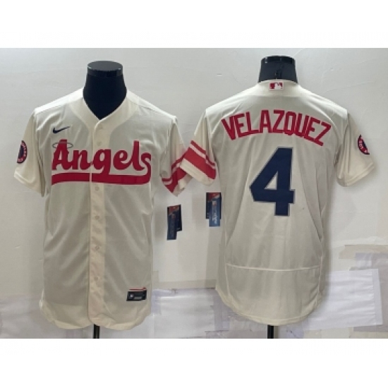 Men's Los Angeles Angels #4 Andrew Velazquez Cream 2022 City Connect Flex Base Stitched Jersey - Ujersey