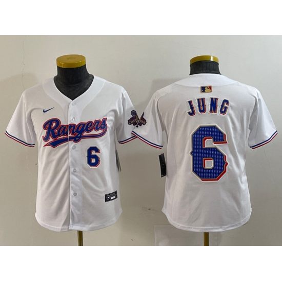 Youth Texas Rangers #6 Josh Jung Number White 2024 Gold Collection Limited Cool Base Jerseys - Ujersey