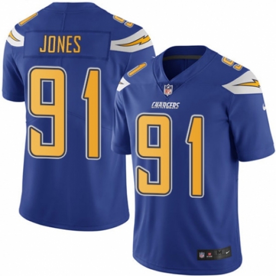 Youth Nike Los Angeles Chargers #91 Justin Jones Limited Electric Blue Rush Vapor Untouchable NFL Jersey - Ujersey