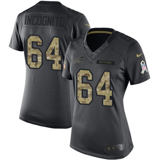 Women's Nike Buffalo Bills #64 Richie Incognito Limited Black 2016 Salute to Service NFL Jersey - Ujersey