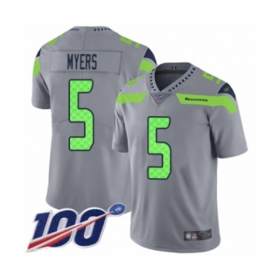 Men's Seattle Seahawks #5 Jason Myers Limited Silver Inverted Legend 100th Season Football Jersey - Ujersey