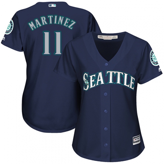 Women's Majestic Seattle Mariners #11 Edgar Martinez Authentic Navy Blue Alternate 2 Cool Base MLB Jersey - Ujersey
