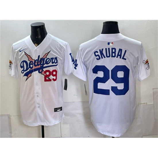 Men's Los Angeles Dodgers x One Piece #29 Tarik Skubal White Vapor Premier Limited Baseball Jersey - Ujersey