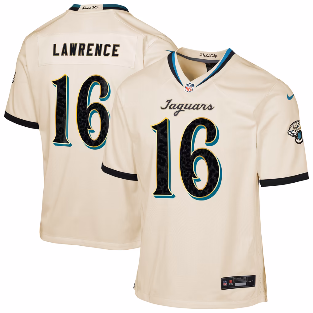 Youth Jacksonville Jaguars Trevor Lawrence Nike Natural 2026 Rivalries Collection Game Jersey - Ujersey