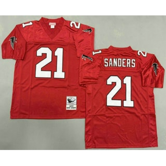 Men's Atlanta Falcons #21 Deion Sanders Red 1992 Throwback Jersey - Ujersey