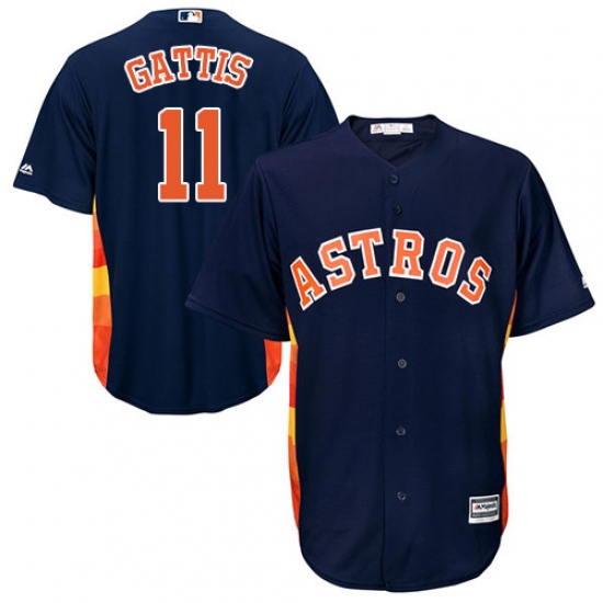 Youth Majestic Houston Astros #11 Evan Gattis Authentic Navy Blue Alternate Cool Base MLB Jersey - Ujersey