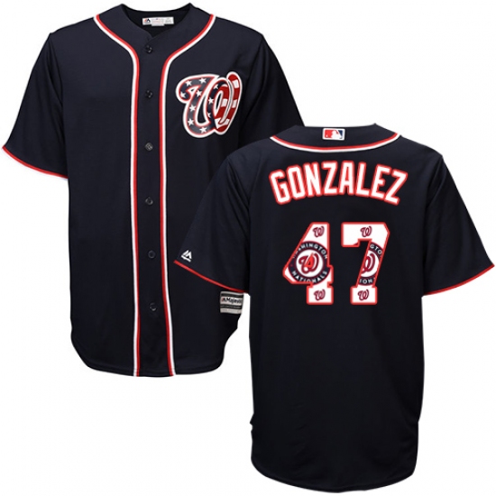 Men's Majestic Washington Nationals #47 Gio Gonzalez Authentic Navy Blue Team Logo Fashion Cool Base MLB Jersey - Ujersey