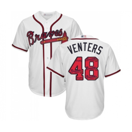 Men's Atlanta Braves #48 Jonny Venters Authentic White Team Logo Fashion Cool Base Baseball Jersey - Ujersey