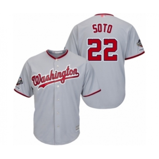 Youth Washington Nationals #22 Juan Soto Authentic Grey Road Cool Base 2019 World Series Champions Baseball Jersey - Ujersey