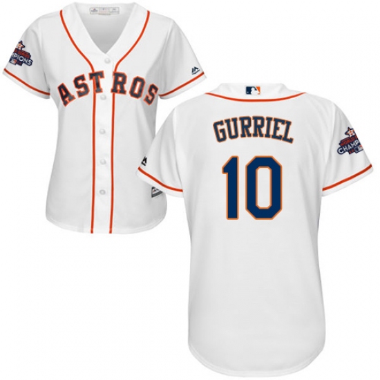 Women's Majestic Houston Astros #10 Yuli Gurriel Authentic White Home 2017 World Series Champions Cool Base MLB Jersey - Ujersey