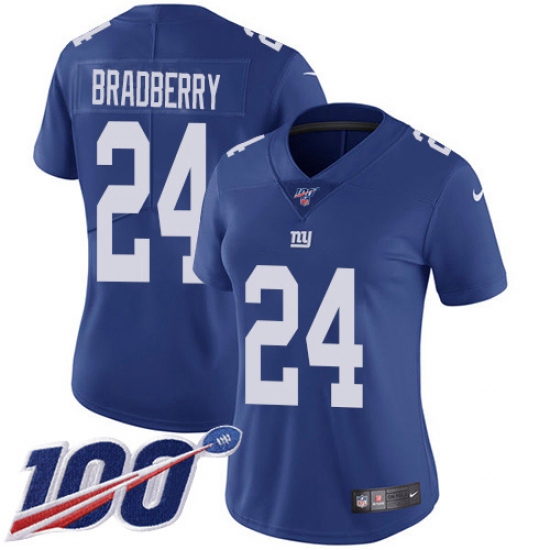 Women's New York Giants #24 James Bradberry Royal Blue Team Color Stitched 100th Season Vapor Untouchable Limited Jersey - Ujersey