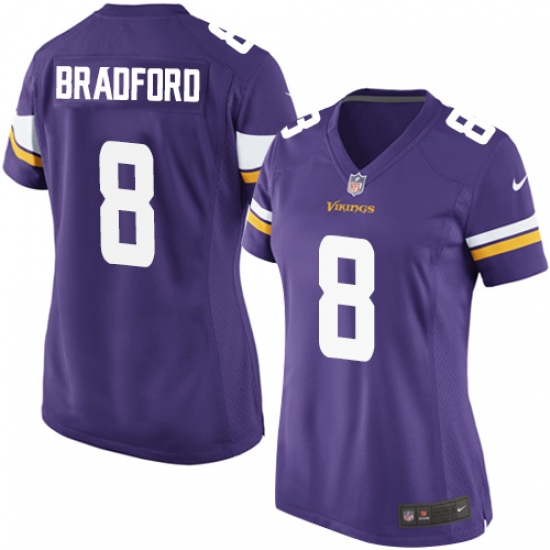 Women's Nike Minnesota Vikings #8 Sam Bradford Game Purple Team Color NFL Jersey - Ujersey