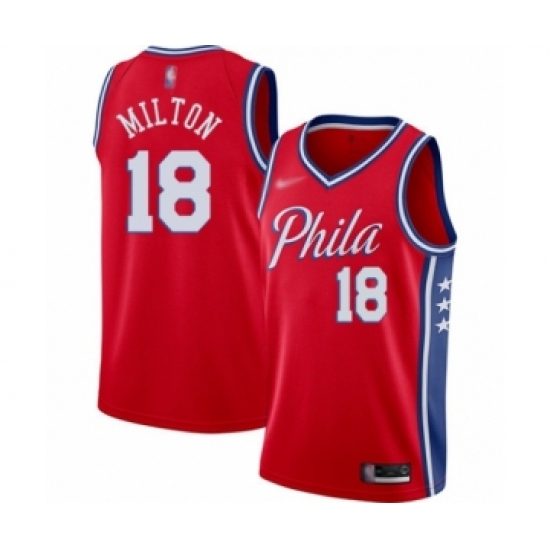Youth Philadelphia 76ers #18 Shake Milton Swingman Red Finished Basketball Jersey - Statement Edition - Ujersey