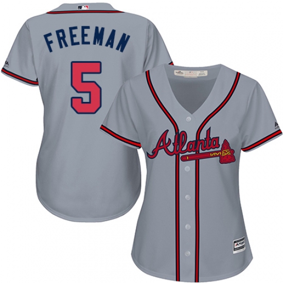 Women's Majestic Atlanta Braves #5 Freddie Freeman Authentic Grey Road Cool Base MLB Jersey - Ujersey