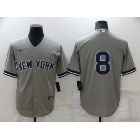 Men's New York Yankees #8 Yogi Berra Grey No Name Stitched MLB Nike Cool Base Throwback Jersey - Ujersey