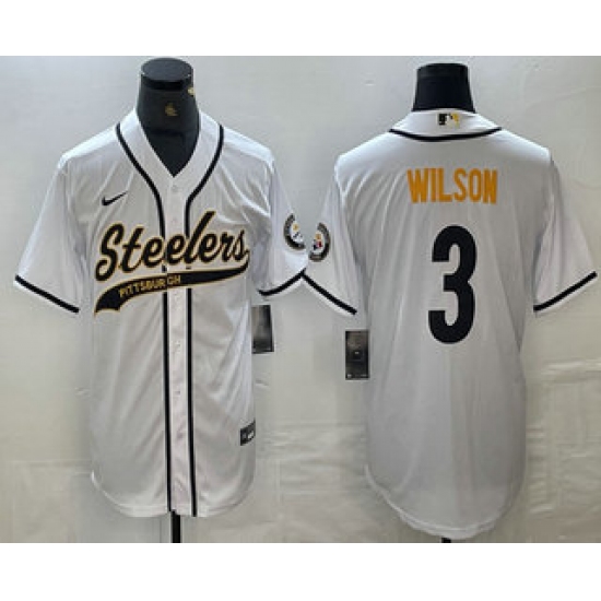 Men's Pittsburgh Steelers #3 Russell Wilson White With Cool Base Stitched Baseball Jerseys - Ujersey