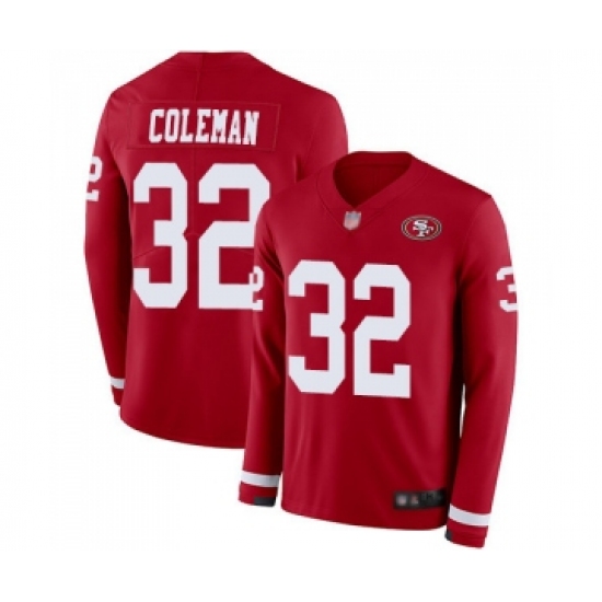 Youth San Francisco 49ers #32 Tevin Coleman Limited Red Therma Long Sleeve Football Jersey - Ujersey