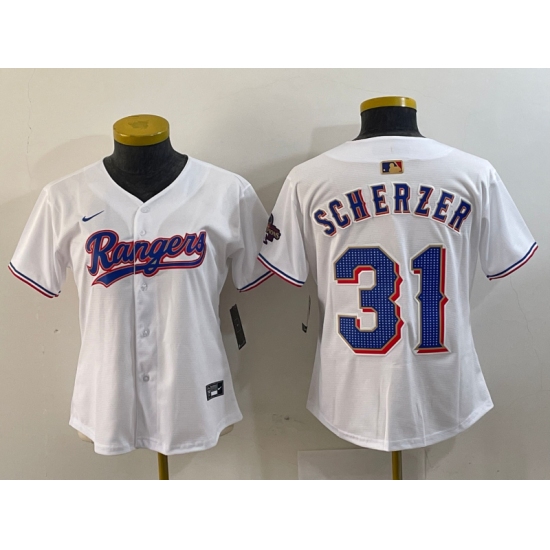 Women's Texas Rangers #31 Max Scherzer White 2024 Gold Collection Limited Cool Base Jersey - Ujersey
