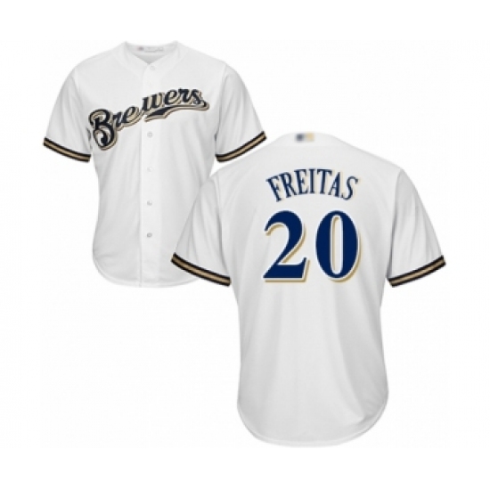 Youth Milwaukee Brewers #20 David Freitas Authentic White Home Cool Base Baseball Player Jersey - Ujersey