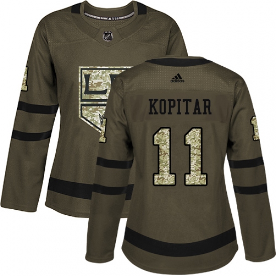 Women's Adidas Los Angeles Kings #11 Anze Kopitar Authentic Green Salute to Service NHL Jersey - Ujersey