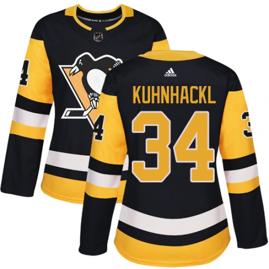 Women's Adidas Pittsburgh Penguins #34 Tom Kuhnhackl Authentic Black Home NHL Jersey - Ujersey
