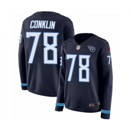 Women's Nike Tennessee Titans #78 Jack Conklin Limited Navy Blue Therma Long Sleeve NFL Jersey - Ujersey