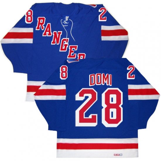 Men's CCM New York Rangers #28 Tie Domi Authentic Royal Blue New Throwback NHL Jersey - Ujersey