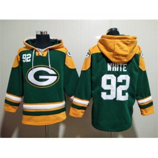 Men's Green Bay Packers #92 Reggie White Green Lace-Up Pullover Hoodie - Ujersey
