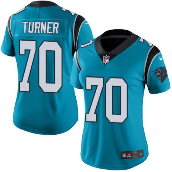 Women's Nike Carolina Panthers #70 Trai Turner Limited Blue Rush Vapor Untouchable NFL Jersey - Ujersey