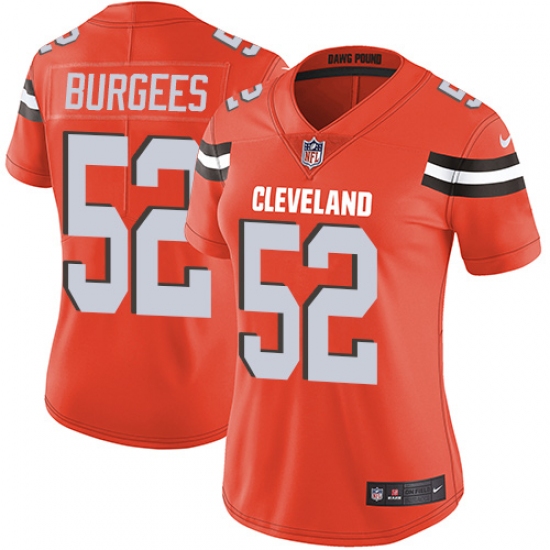 Women's Nike Cleveland Browns #52 James Burgess Orange Alternate Vapor Untouchable Limited Player NFL Jersey - Ujersey