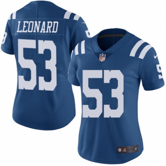 Women's Nike Indianapolis Colts #53 Darius Leonard Limited Royal Blue Rush Vapor Untouchable NFL Jersey - Ujersey