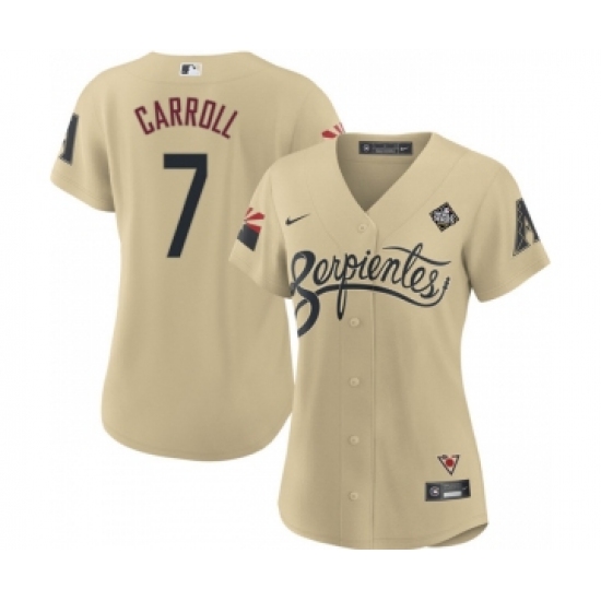Women's Arizona Diamondbacks #7 Corbin Carroll Gold 2023 World Series City Connect Stitched Baseball Jersey - Ujersey